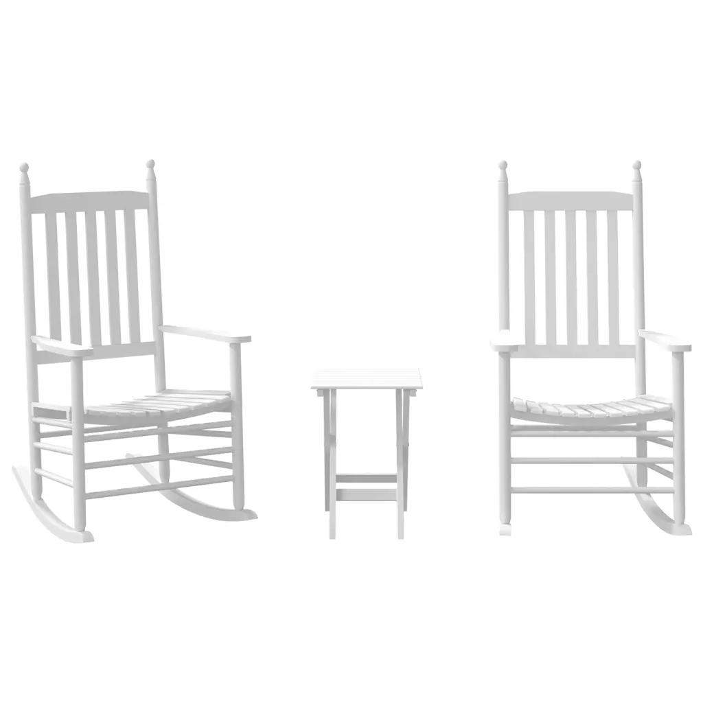 Sedie a Dondolo 2 pz Tavolino Pieghevole Bianca Pioppo Massello CFW9411729