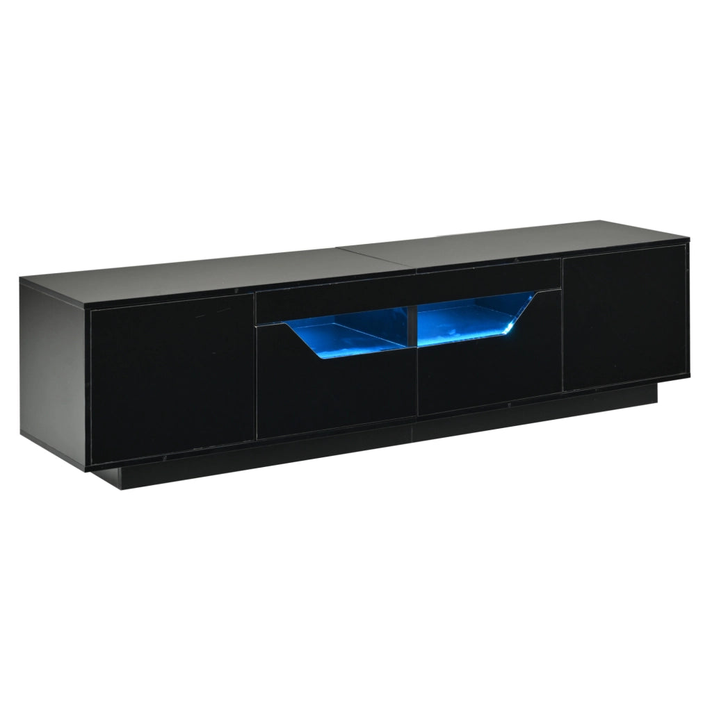 Mobile TV 180x40x45 cm con LED controllabile via app, 2 cassetti, in truciolare nero