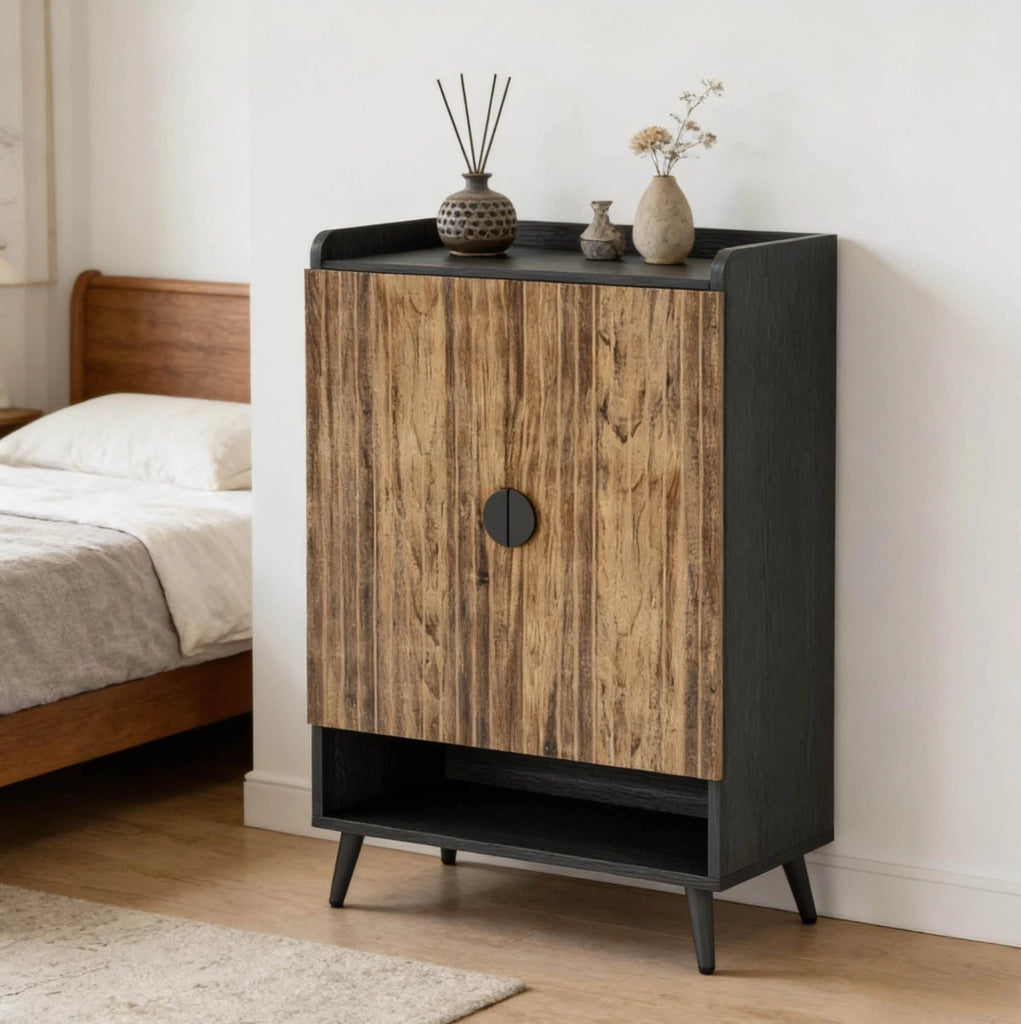 Armadio Vintage in Legno per Scarpe con 7 Ripiani Regolabili e 2 Ante, Organizer Rustico per Ingresso