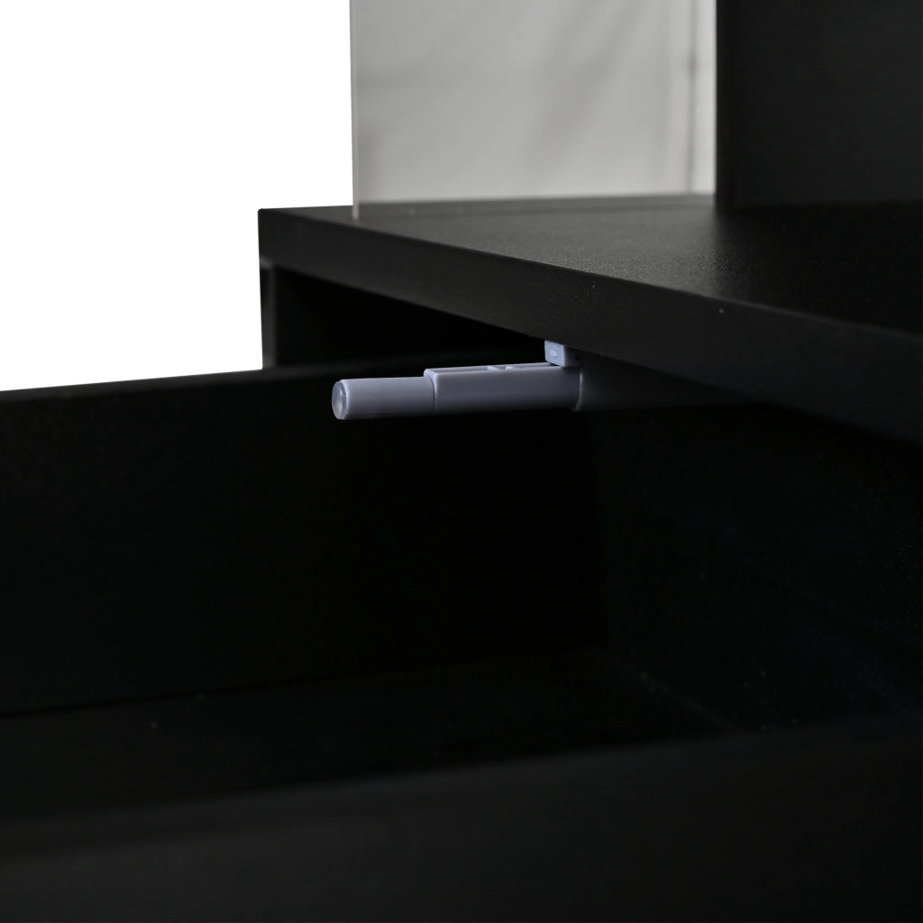 Tavolino da caffè nero 100x50x46 cm con piano sollevabile, 2 cassetti e LED controllabile via app
