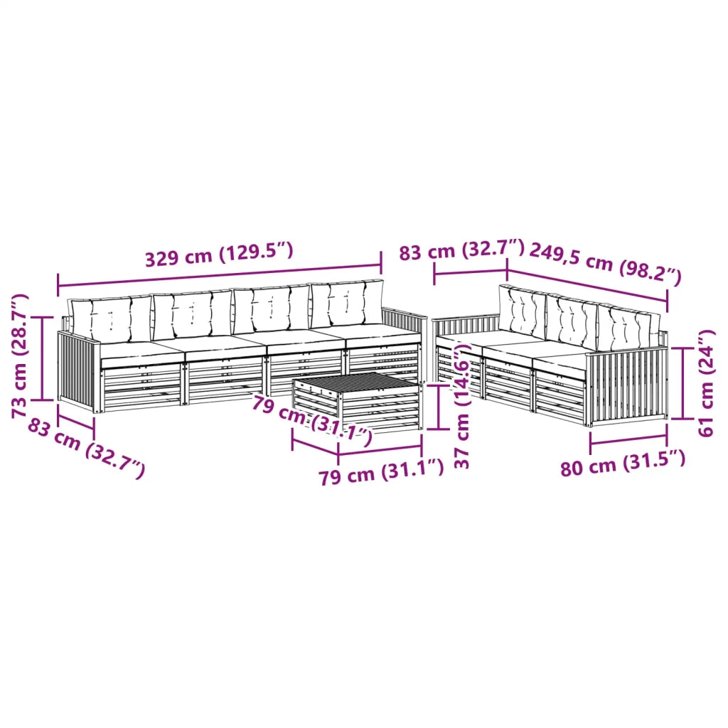 Set di divani da esterno 8 pcs Grigio Naturale e Chiaro 3373136