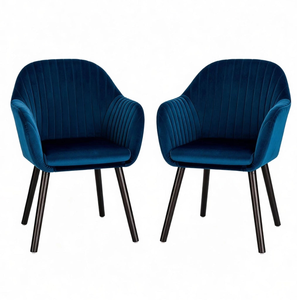 Set di 2 sedie imbottite in velluto con braccioli blu e nere