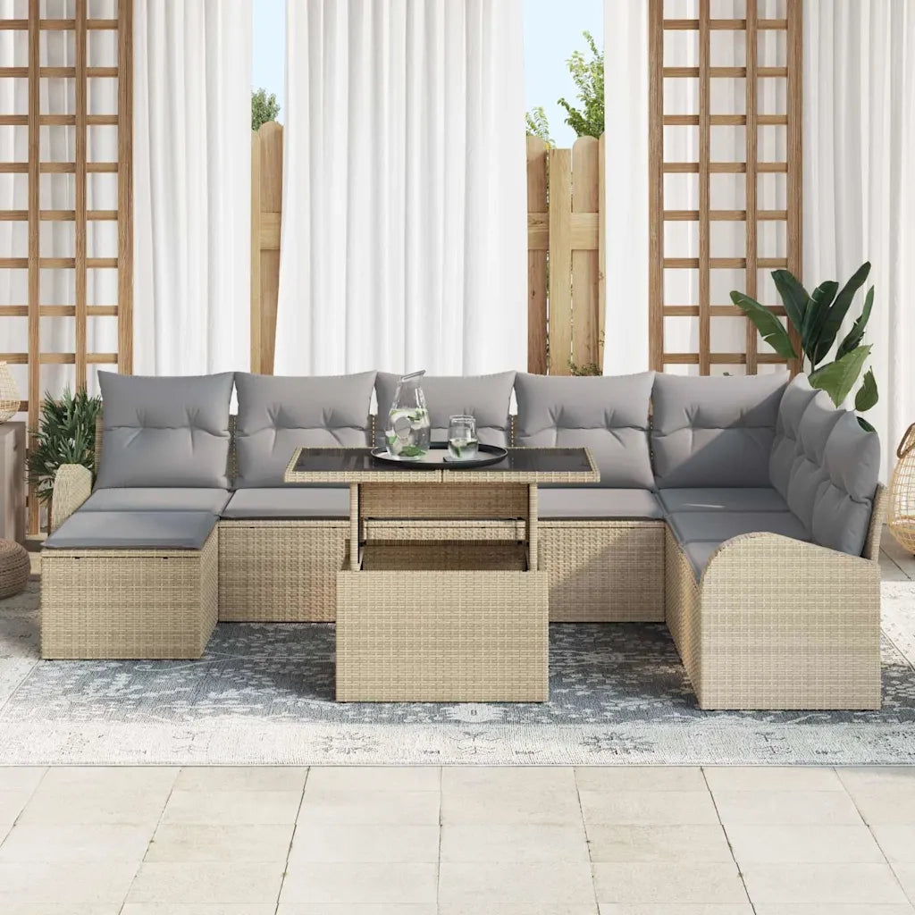 Set Divano da Giardino con cuscino 9 pcs beige e grigio chiaro 3348696