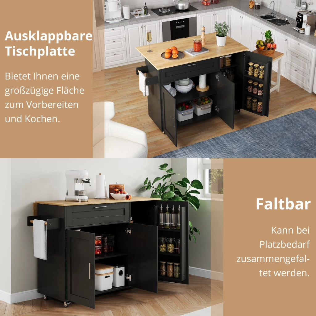 CARRELLO DA CUCINA PIEGHEVOLE 132,5x44(70)x90 cm MDF Nero/Naturale