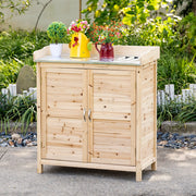Tavolo da lavoro per giardinaggio con armadietto; 2 ripiani interni e piano zincato 83 × 40 × 92 cm