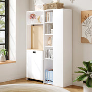 Scrivania dritta pieghevole 2 in 1 con libreria presa UE porte USB ripiani regolabili MDF bianco rovere