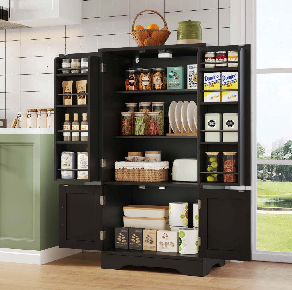 Mobile da cucina 120x60x40 cm nero in MDF, ripiani regolabili e luce LED