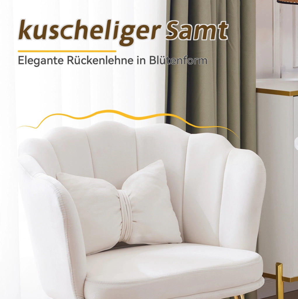 Set di 6 Sedie Moderne in Velluto con Schienale a Forma di Fiore e Gambe in Metallo Dorato per Soggiorno e Camera da Letto