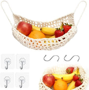 Porta frutta a macramé appeso per verdure e frutta in beige