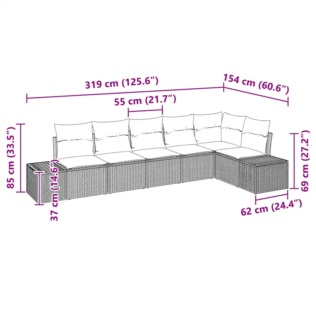 Set Divano da Giardino con cuscino 6 pcs Nero polyrattan 3347083