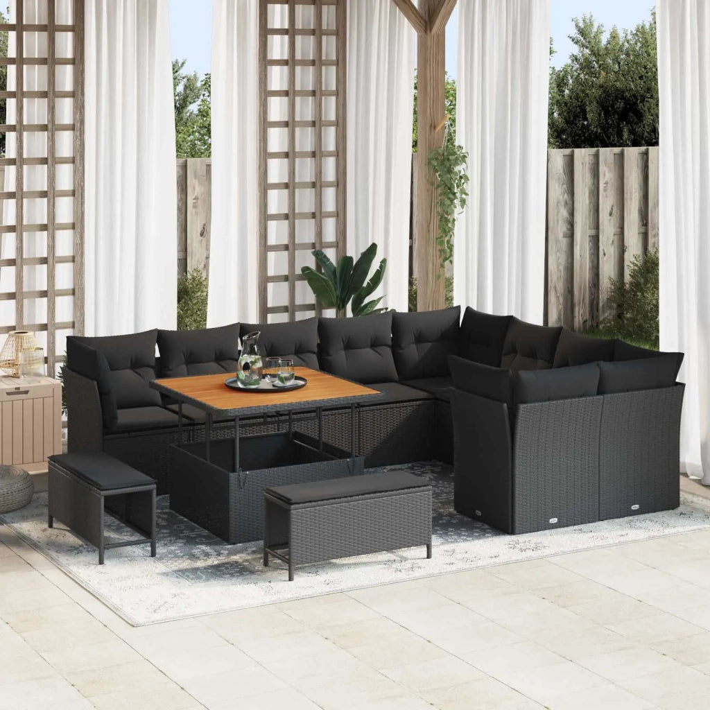 Set Divano da Giardino 12 pcs Nero polyrattan