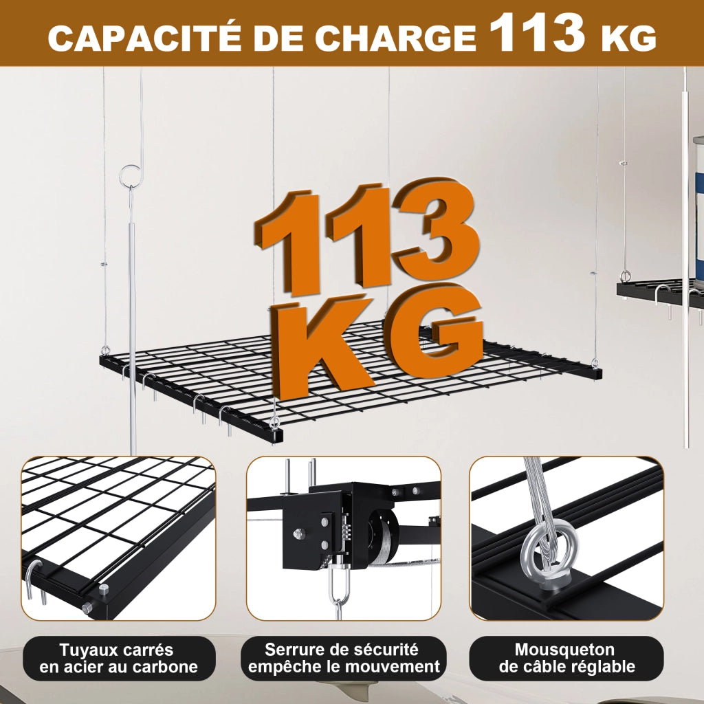 Scaffale da soffitto per garage ¨C Minimal ¨C Acciaio 120x120cm capacit¨¤ 113kg per altezze 3-3.6m