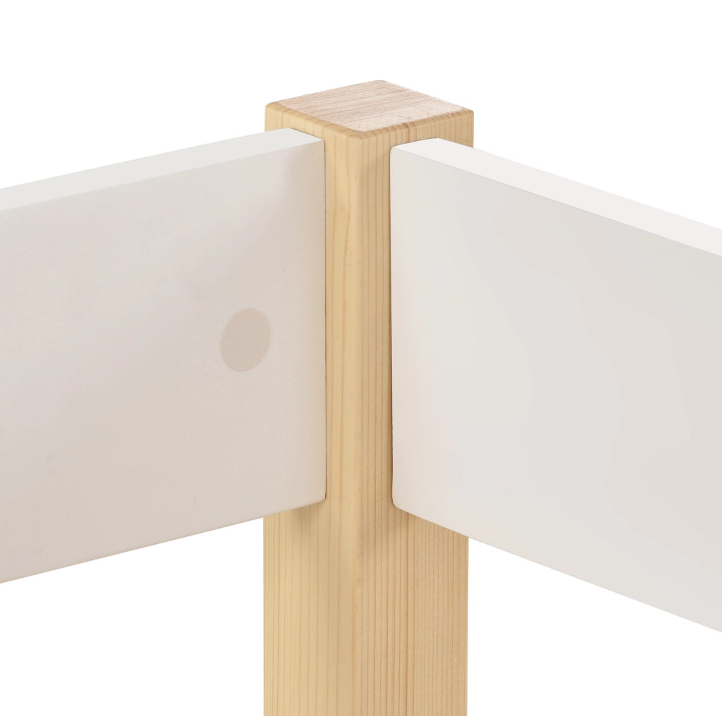 Letto semi-alto per bambini in pino massello; 90x190 cm; bianco; con scala e 2 cassetti