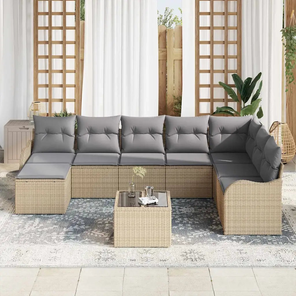 Set Divano da Giardino 9 pcs beige e grigio chiaro Poly Rattan