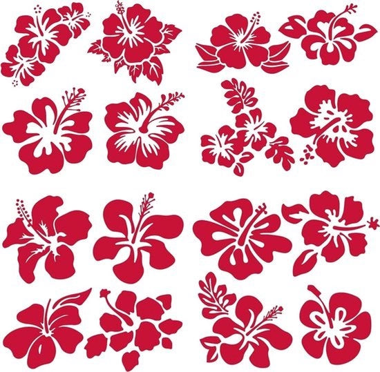 Decorazioni Auto Riflettenti - Fiori di Hibiscus - Decorazione - Impermeabile - Per Auto, Camion, Motocicletta - Vinyl, Colorati, Esterni, 4 Pezzi - Stickers Auto Hawaii