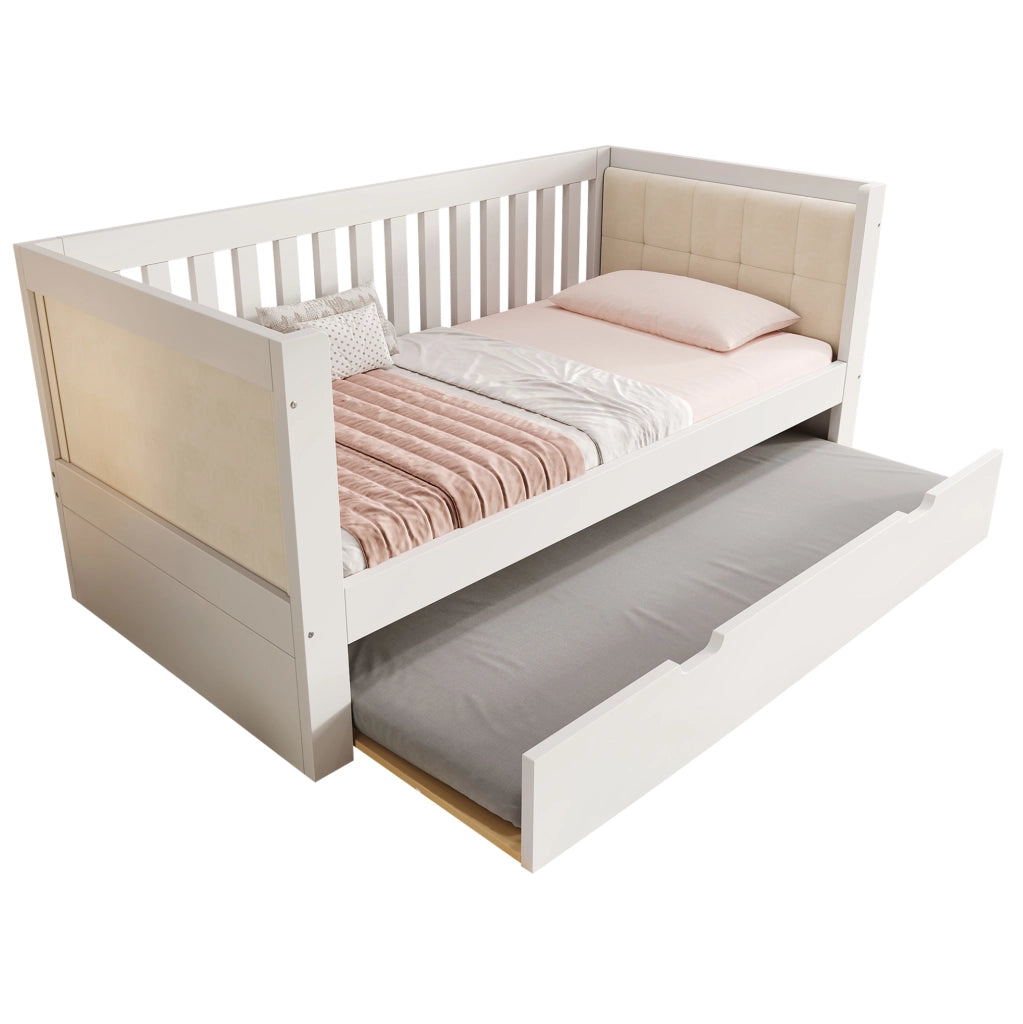 Letto singolo 90x190 cm con letto estraibile in legno bianco HOMVRA