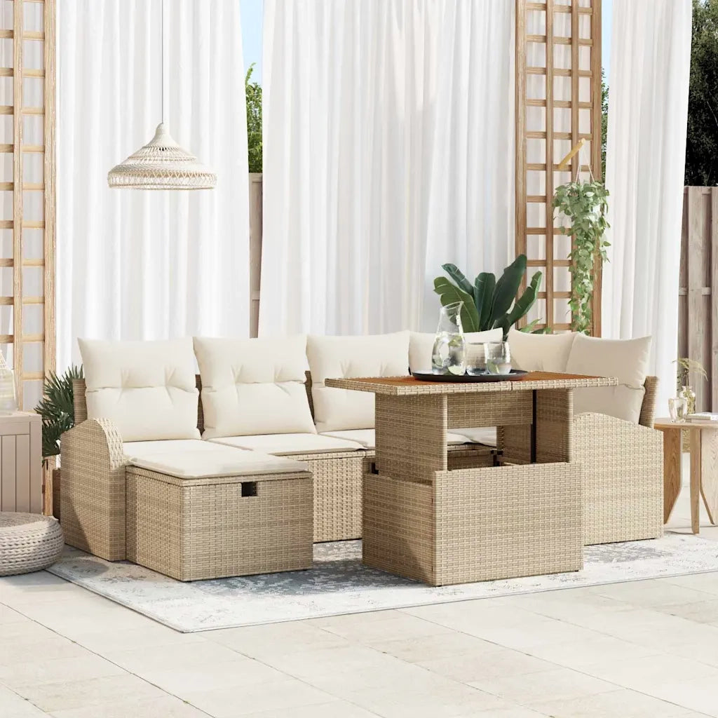 Set Divano da Giardino 7 pcs Beige polyrattan