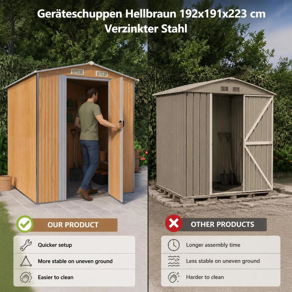 Light Brown Garden Shed, 192x191x223 Cm, Galvanized Steel
