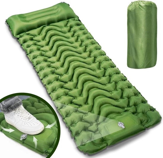 Slaapmat per aria - Matrimoniale slitta per campeggiare con pompa a piedi e cuscino - Sdraio compattabile - Adatto per escursioni - Campeggio - Viaggio - Impermeabile - Sdraio impermeabile leggero e duraturo con cuscino (196*66*8cm)