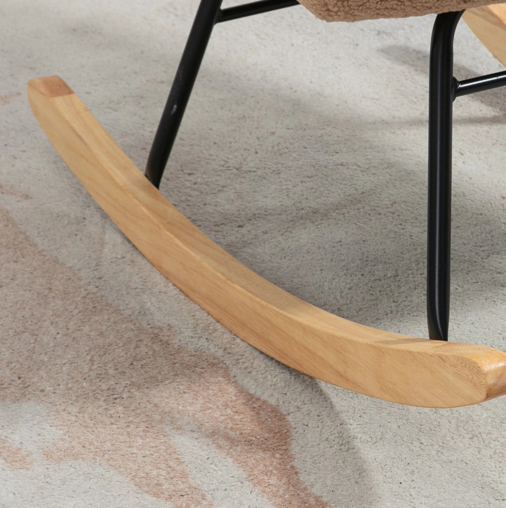 Poltrona a dondolo ULEVR 71x98x101 cm con schienale alto e braccioli, imbottita in poliestere marrone