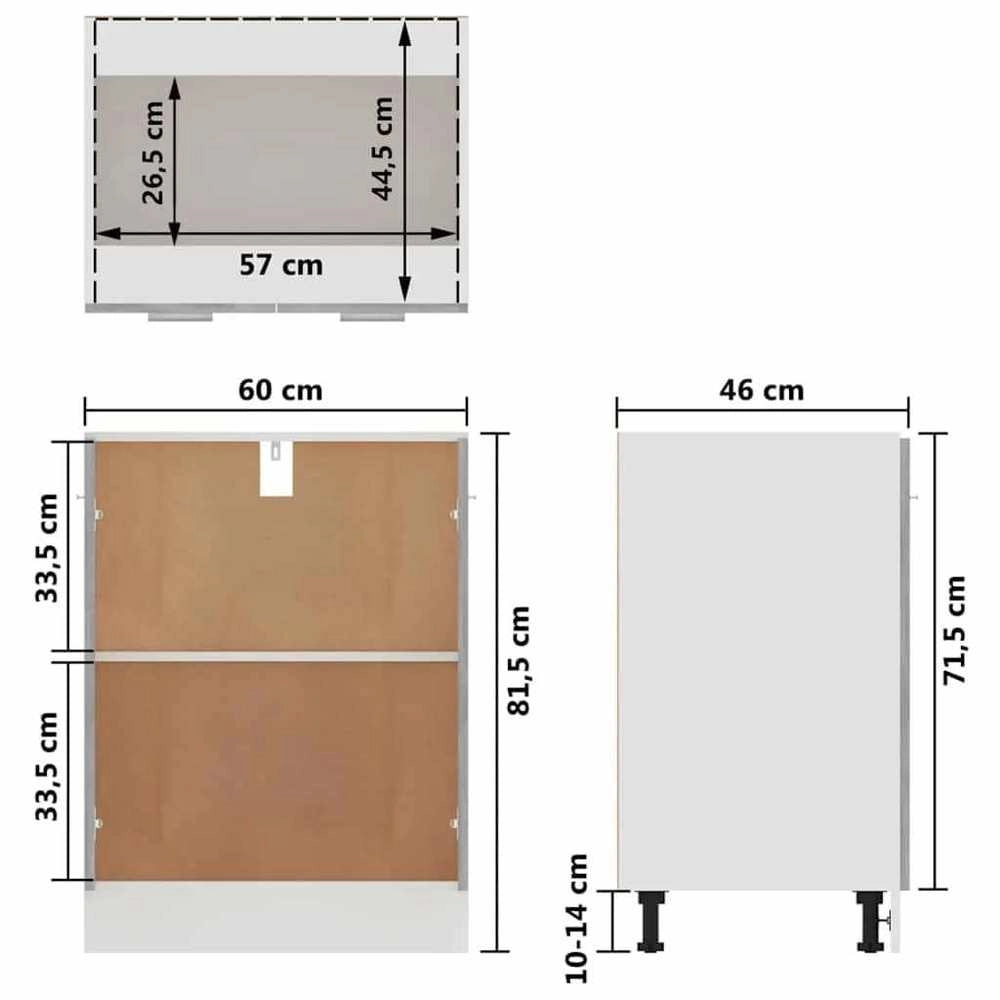 Base Cabinet Lyon Concrete Grey 60x46x81.5 Cm Wood-based Material