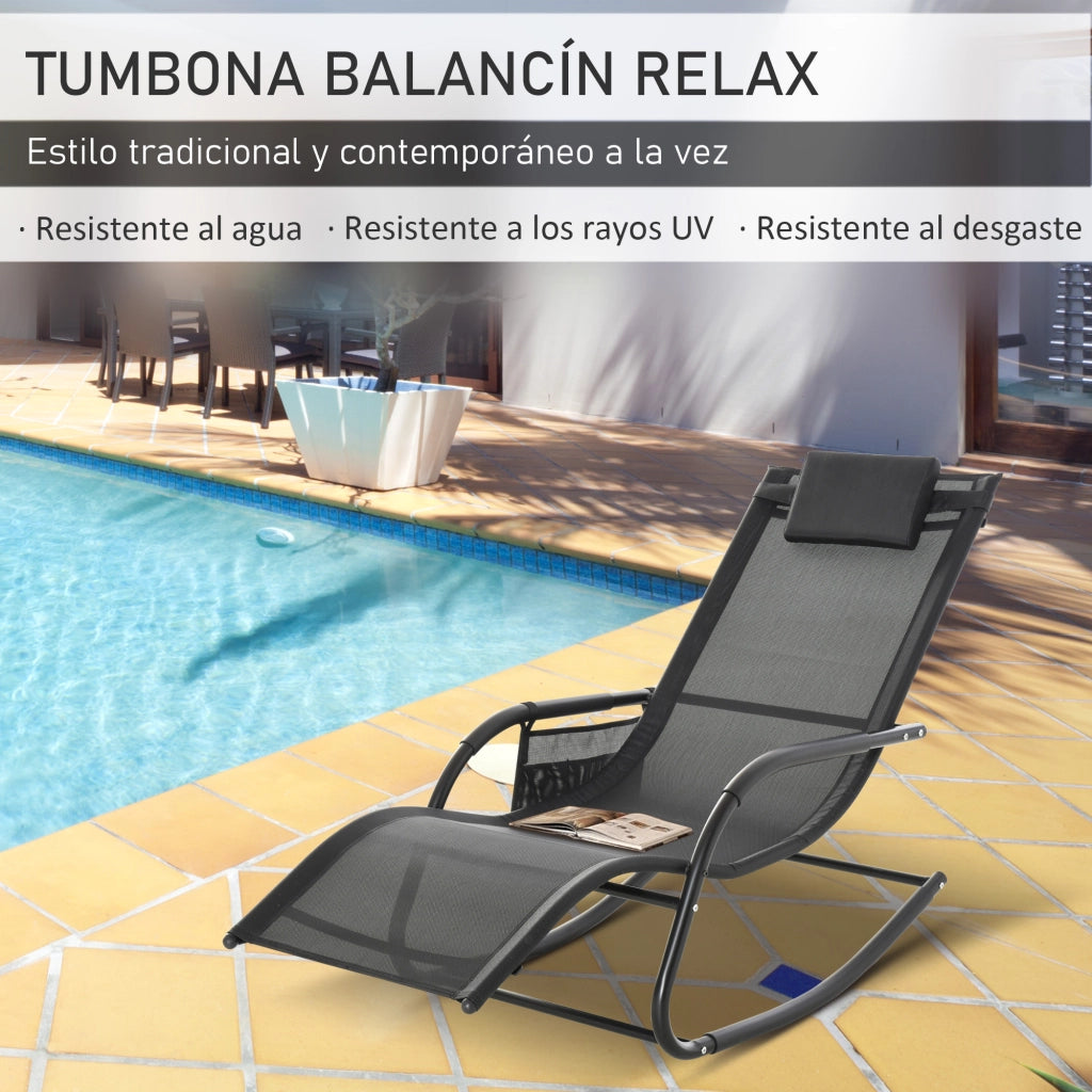 Poltrona a Dondolo Esterna con Braccioli e Tasca Laterale ¨C Minimal ¨C Nero 150x62x88 cm