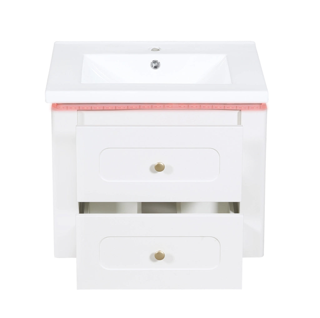 Mobile sottolavabo sospeso 61x47x50 cm in MDF bianco con LED e contenitore
