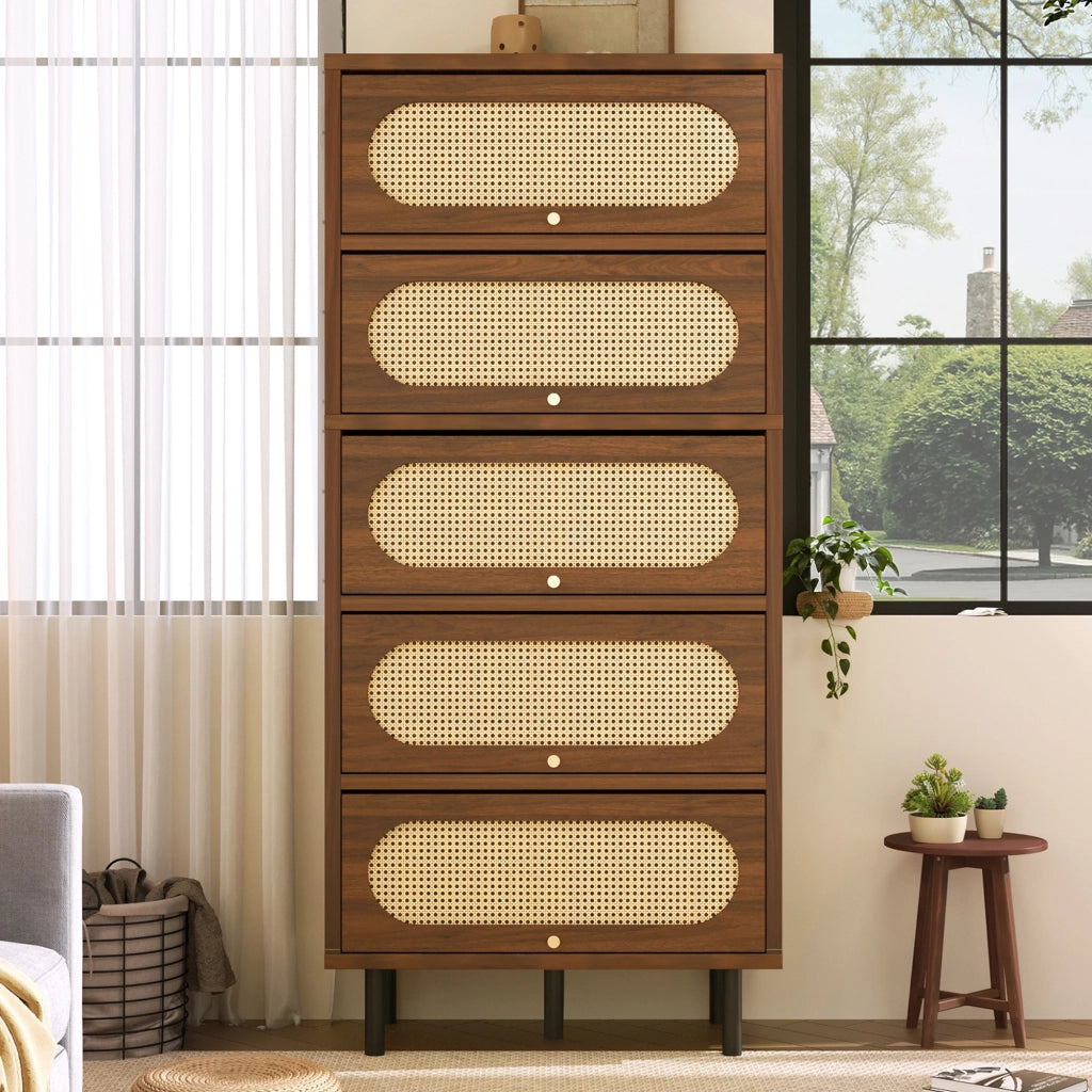 Credenza 80x40x163 cm con app smart, vano contenitore in legno noce