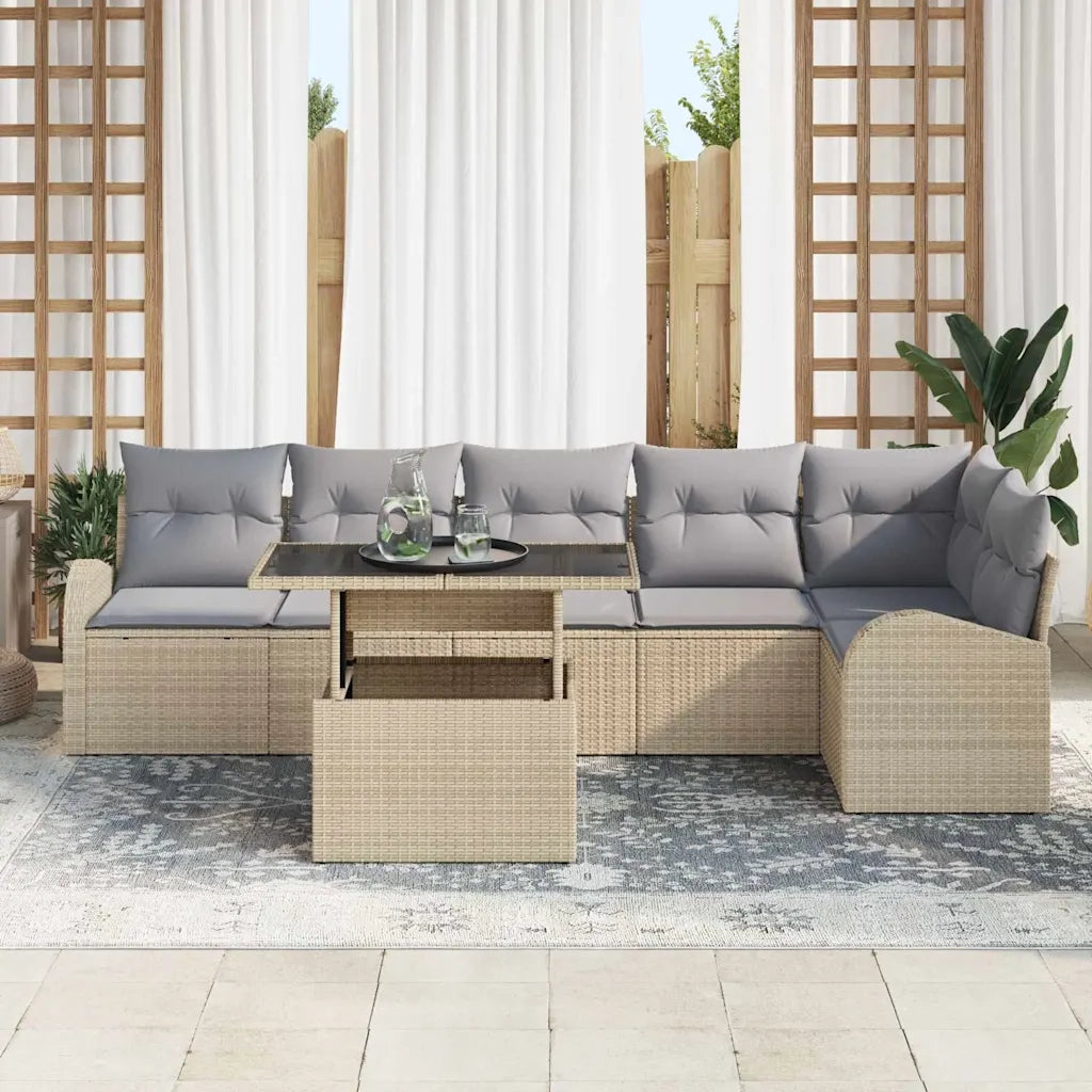 Set Divano da Giardino 7 pcs beige e grigio chiaro polyrattan
