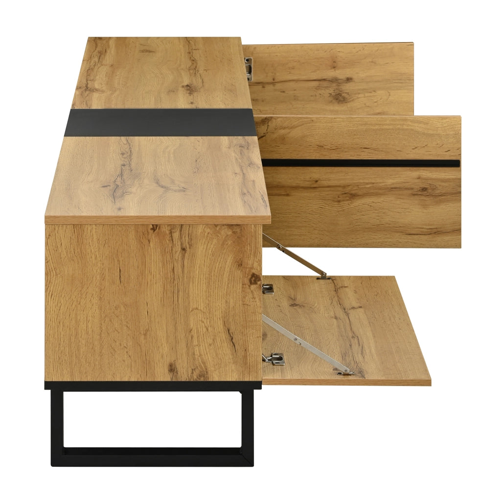 Mobile TV con anta a ribalta vani aperti e due ante in pannello truciolare color legno 180 × 38 × 45 cm
