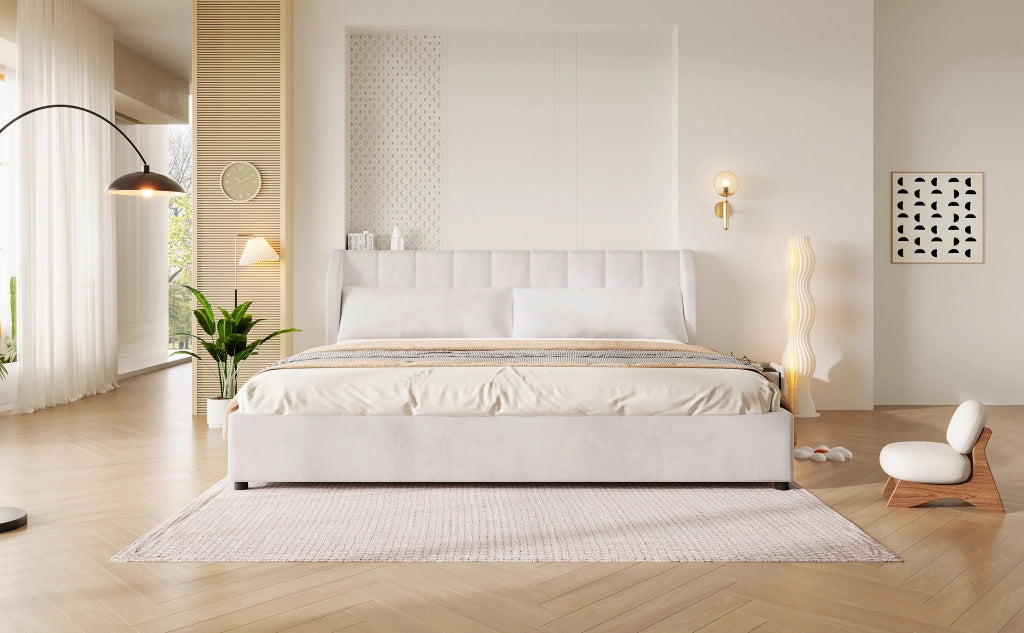 letto imbottito flanella beige 180 x 200 cm