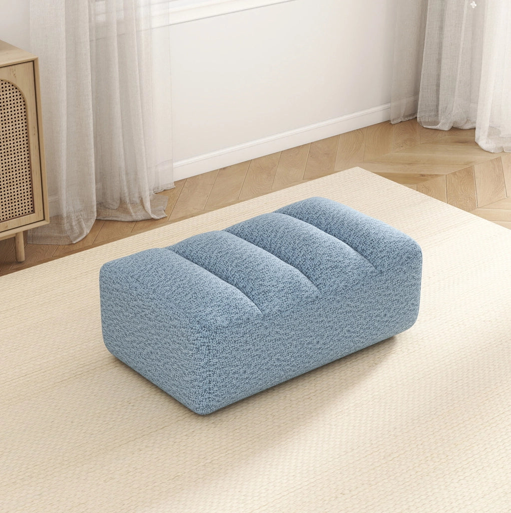 Divano senza telaio con pouf laterale in pile granulare blu - Design modulare per soggiorno