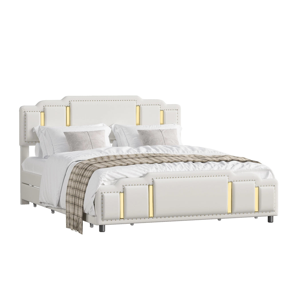 Letto matrimoniale 160 × 200 cm 2 posti con 4 cassetti, LED regolabile, senza materasso, velluto beige