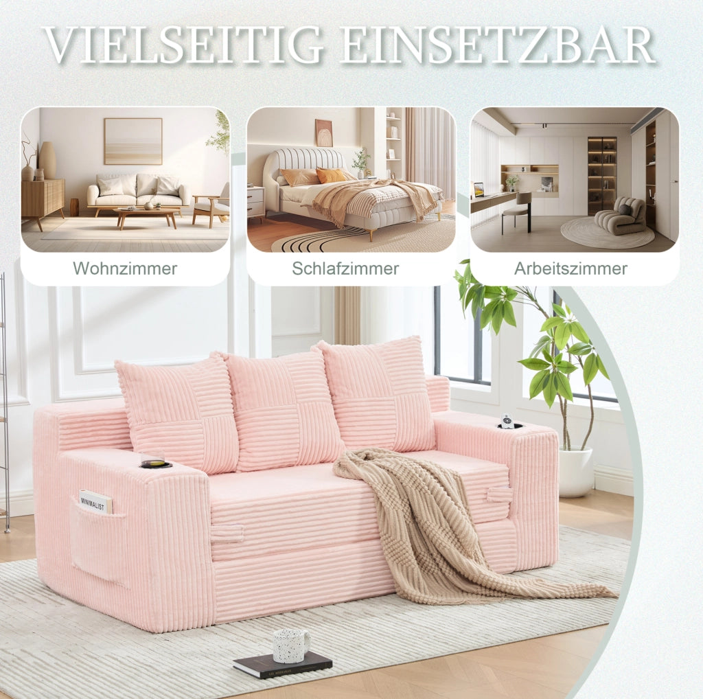 DIVANO Modulare da Pavimento 2 Posti 172x87x64 cm Velluto a Coste Rosa