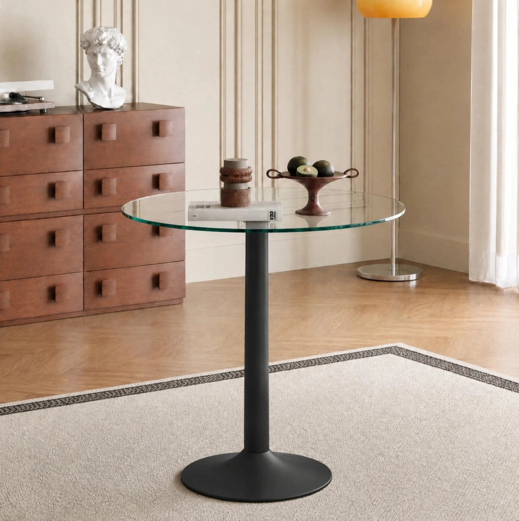 Tavolo da bar rotondo 89 x 89 x 92 cm in vetro temperato nero, stile moderno