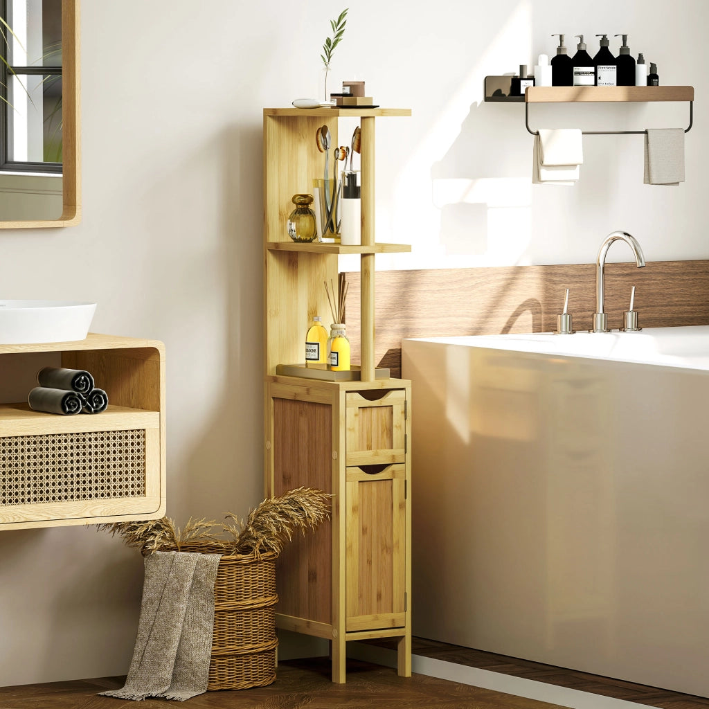 Colonna Bagno con Ripiani e Ante ¨C Minimal ¨C Bamb¨´ Naturale 18x30x120 cm