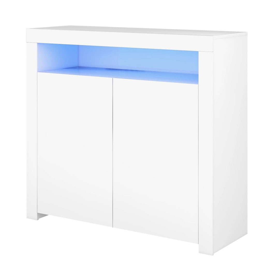 Credenza Sideboard Bianca con LED ¨C Xylo ¨C Legno Lucido, Mobile Soggiorno con Cassetti