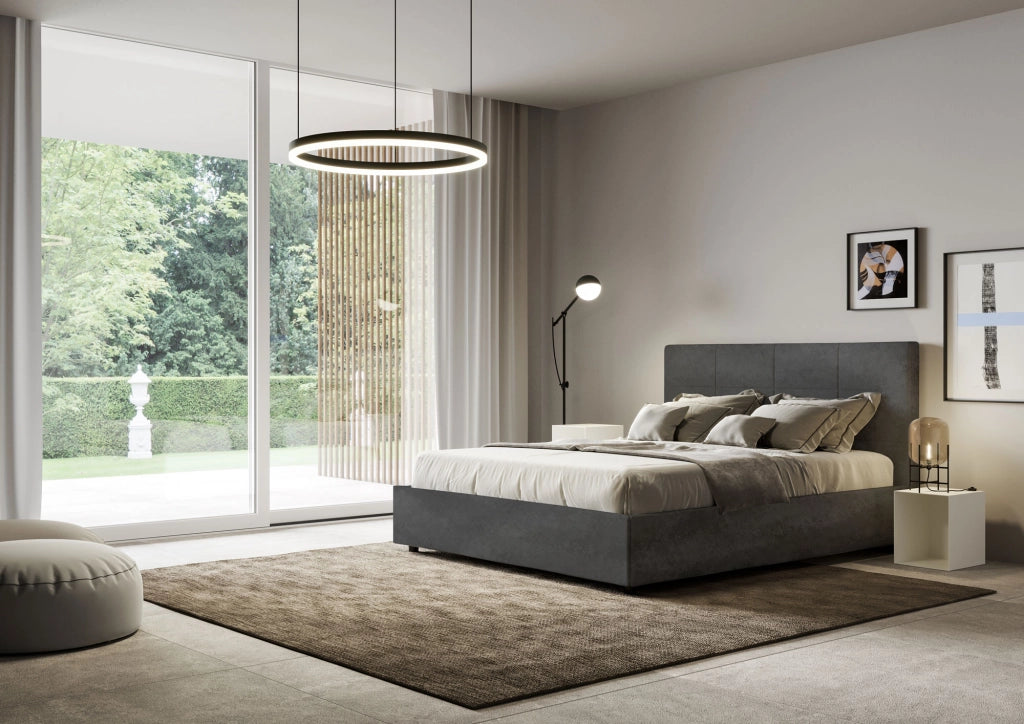 BS COM Letto una piazza e mezza senza rete imbottito 130x200 microfibra grigio