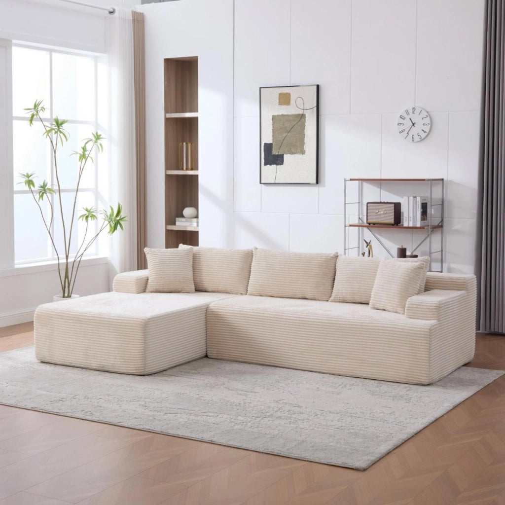 Divano compatto, divano modulare, tessuto chenille, schiuma ad alta elasticità 30D, base antiscivolo, 4 posti, bianco avorio