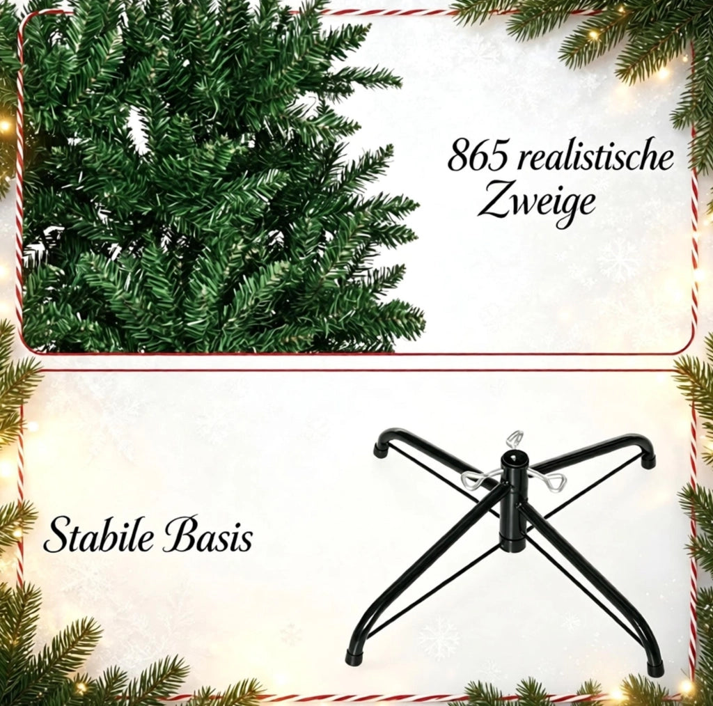 Albero di Natale artificiale Nordmann 210 cm con circa 865 rami in PVC verde, struttura metallica stabile