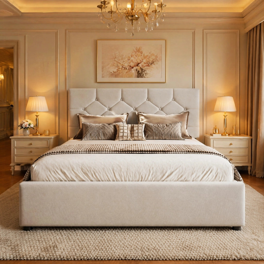 Letto imbottito 140x200 cm con letto estraibile beige
