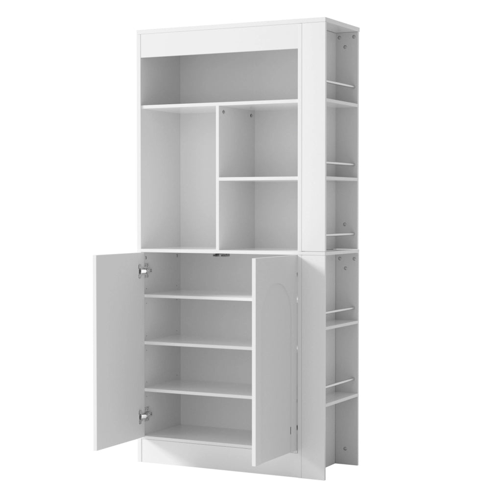 Armadio alto multifunzione bianco 85×35×180 cm con ante, ripiani laterali e spazio aperto