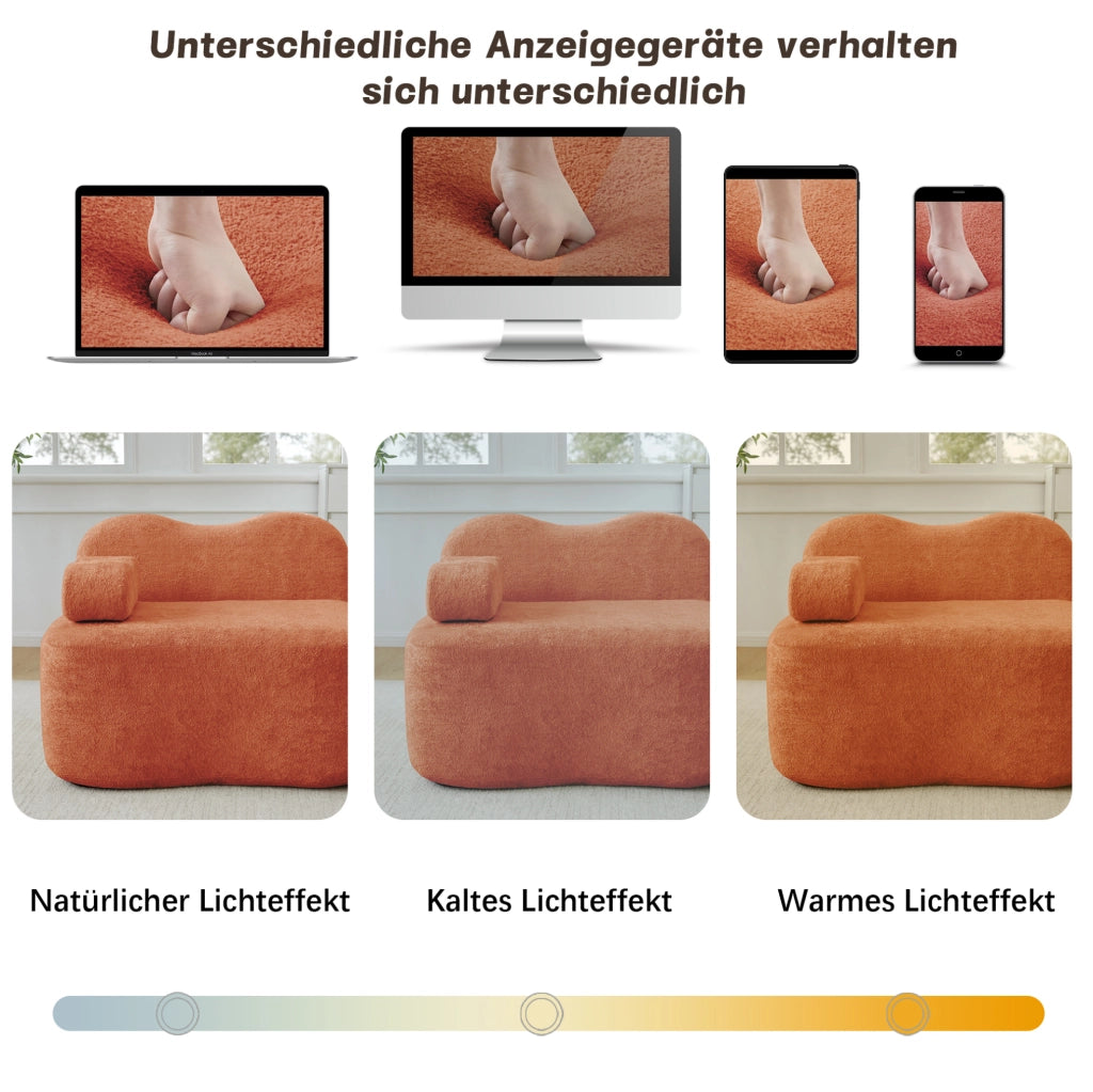 Divano modulare angolare 3 posti con pouf, schiuma ad alta densità 32D, rivestimento in velluto arancione per soggiorno