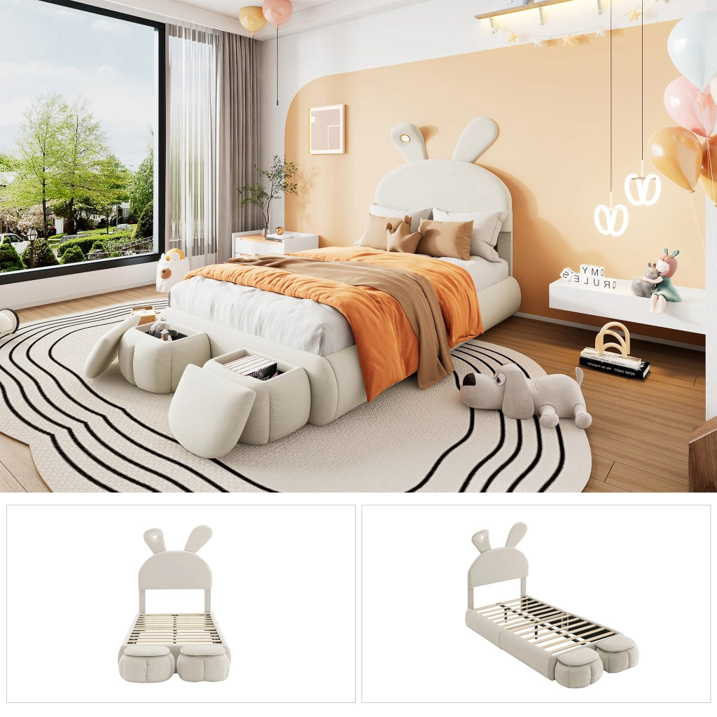 letto imbottito velluto beige 90x200 cm