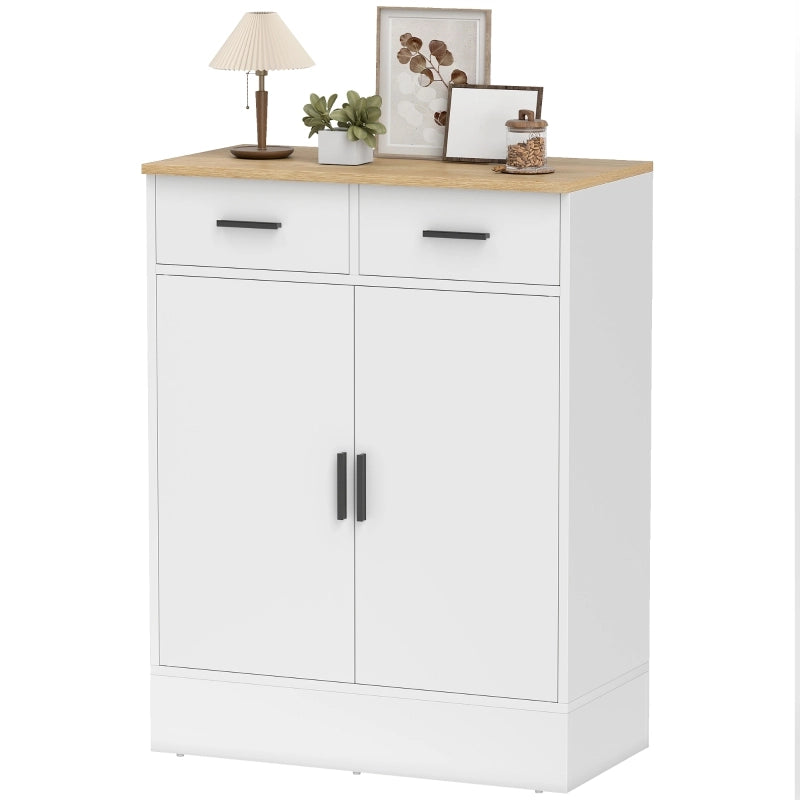 Madia con 2 cassetti e ripiano regolabile a 3 altezze in legno bianca effetto naturale 68.6 × 35 × 90.3 cm