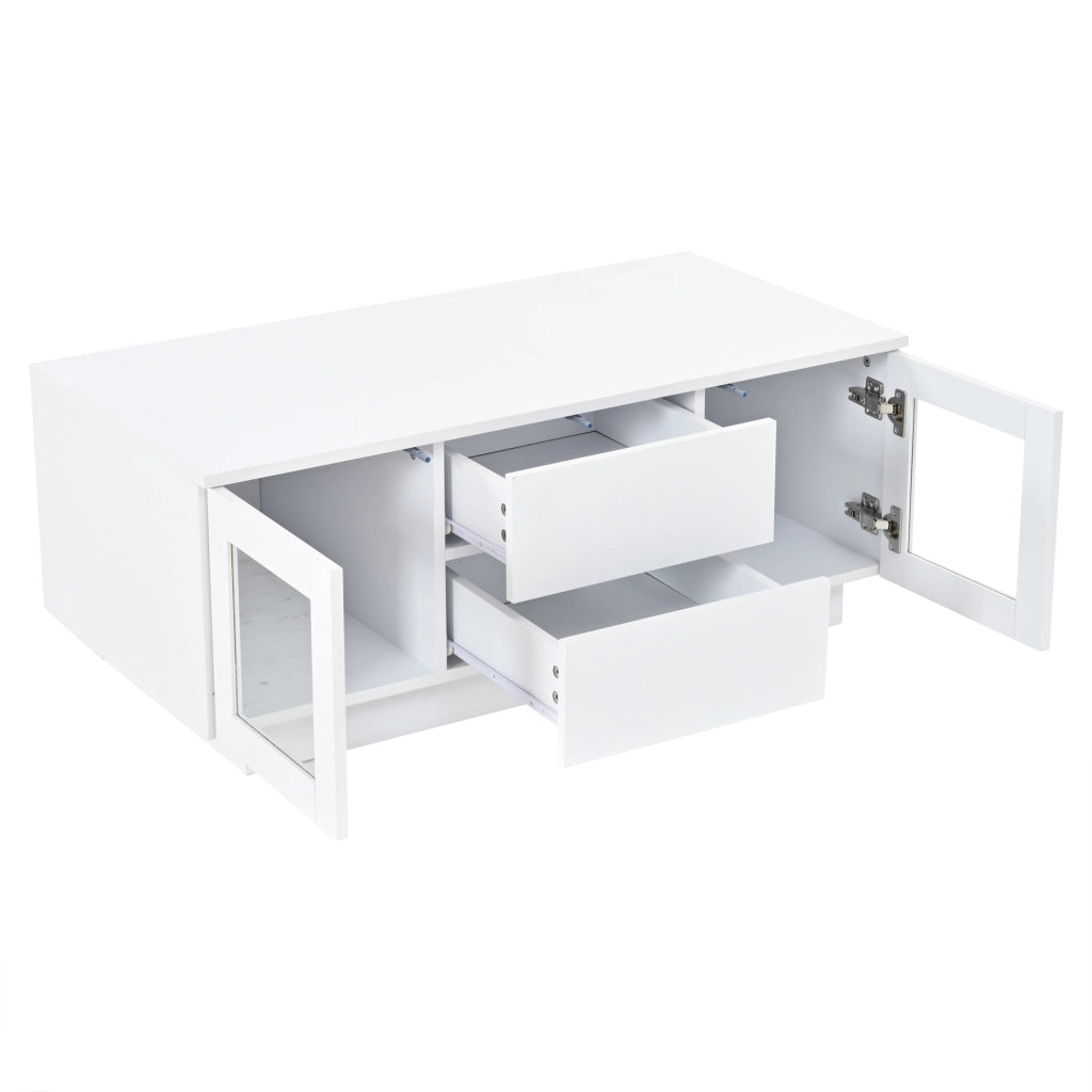 Tavolino da Salotto Bianco Lucido 100x50x40 cm con Luci LED RGB e 2 Cassetti