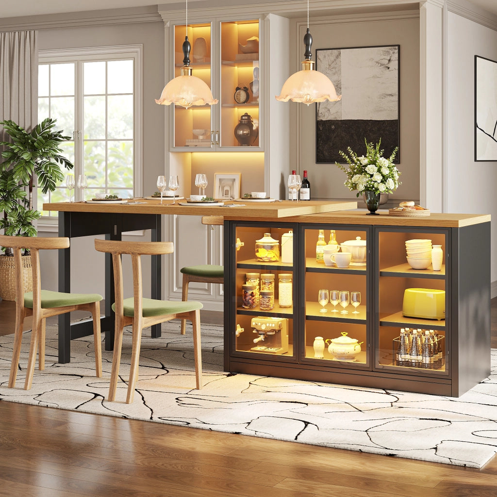TAVOLO da pranzo estensibile 120-197 cm nero con mobile laterale e vetro