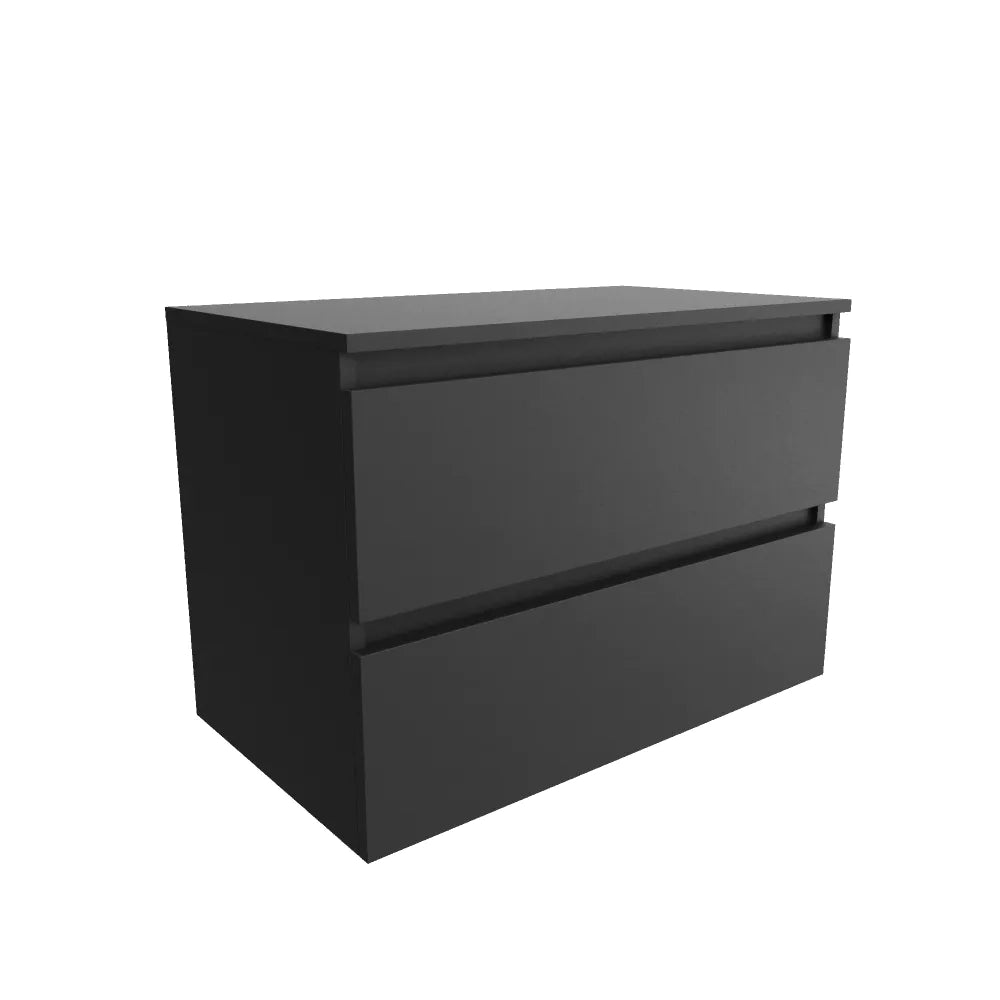 Mobile bagno sospeso 70cm due cassetti nero opaco con top | Hexa