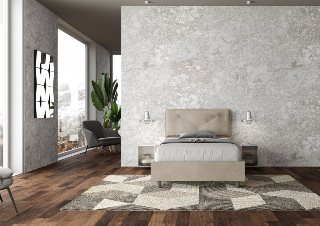BS COM Letto una piazza e mezza con rete imbottito 120x200 microfibra sabbia