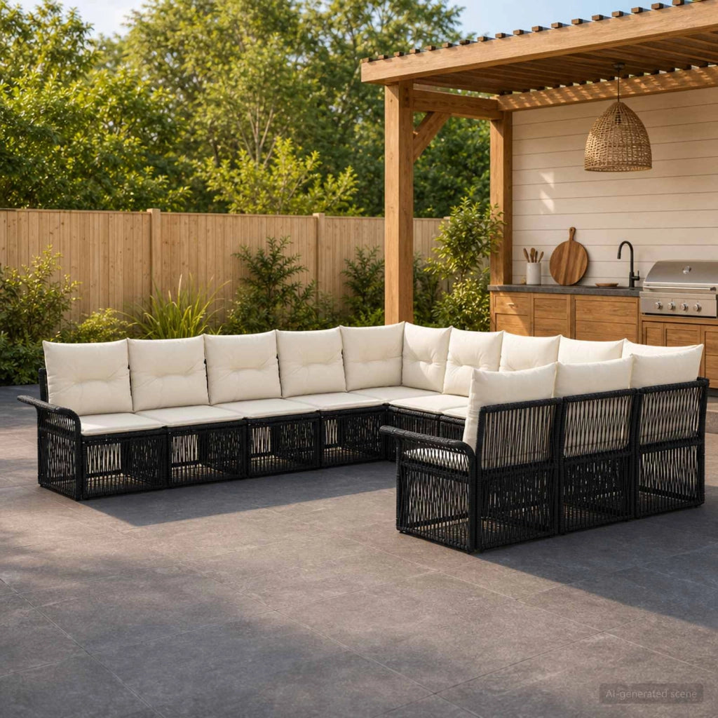 Set Divano da Giardino 11 pz Nero polyrattan 3434968